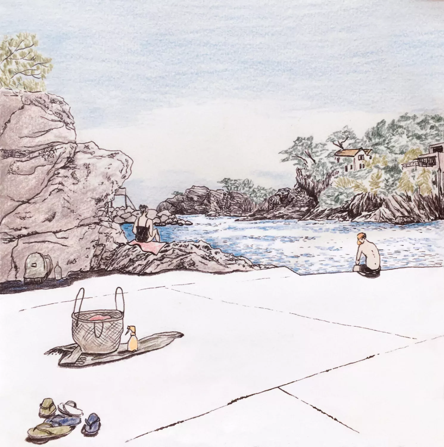 ink and pencil drawing, summer sketchbook